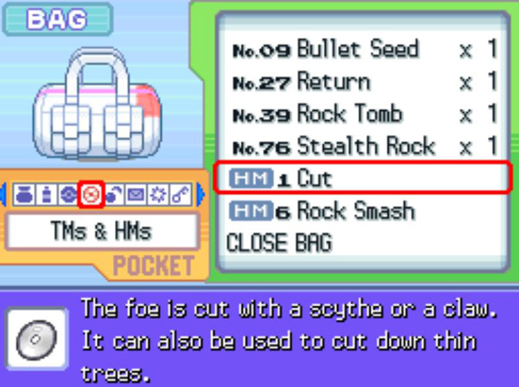 In-game description for HM01 Cut. / Pokémon Platinum