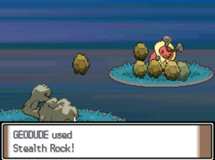 Geodude using Stealth Rock in battle / Pokémon Platinum