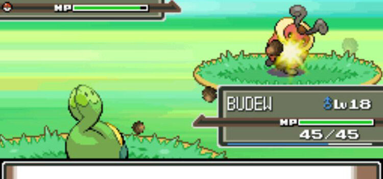Budew using Bullet Seed in battle in Pokémon Platinum