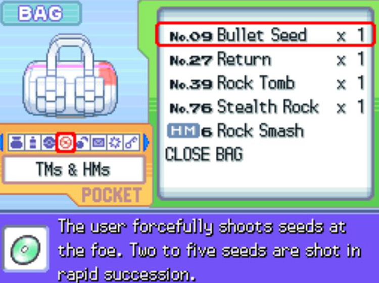In-game description of TM09 Bullet Seed / Pokémon Platinum