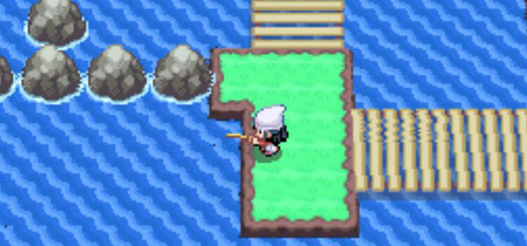 Using the Old Rod to fish in Pokémon Platinum
