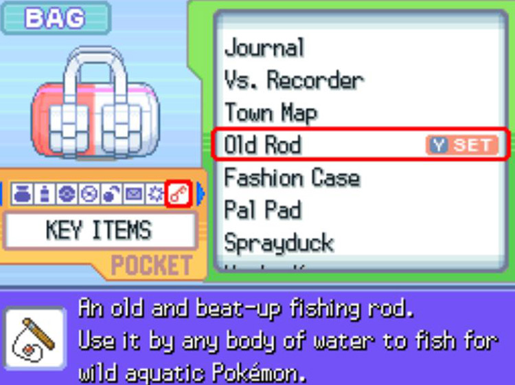 In-game description of the Old Rod / Pokémon Platinum