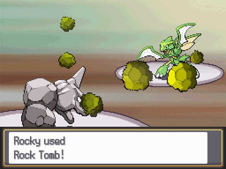 Onix using Rock Tomb against Bugsy’s Scyther / Pokémon HGSS