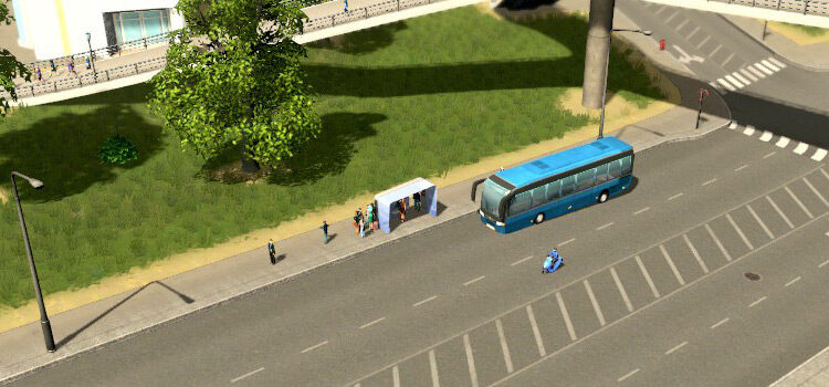 Waiting for an approaching bus at a Bus Stop (Cities: Skylines)