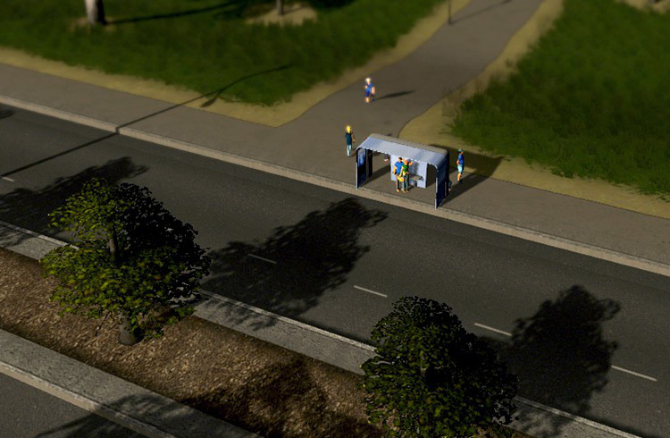 A bus stop with a waiting shed. / Cities: Skylines