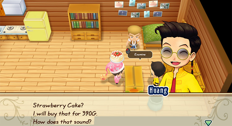 Huang offers to buy Strawberry Cake from the farmer. / Story of Seasons: Friends of Mineral Town
