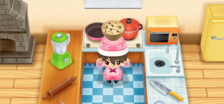 Holding a bowl of Mushroom Rice in SoS:FoMT
