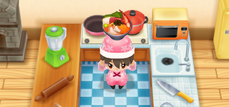 Holding a Seafood Rice Bowl in SoS:FoMT