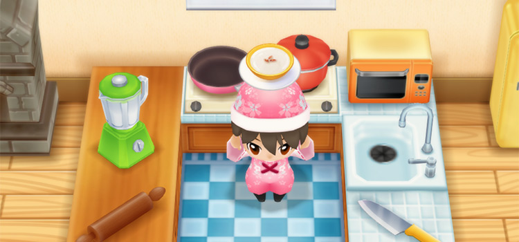 Holding a bowl of Almond Tofu in SoS:FoMT