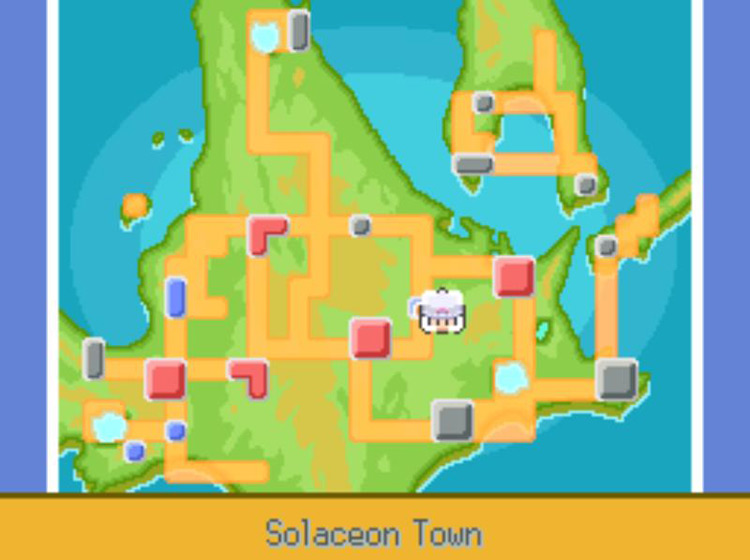 HM05 Defog’s location on the Town Map. / Pokémon Platinum