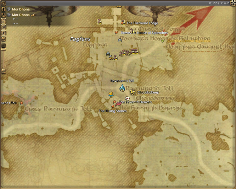 Bloezoeng’s map location in Mor Dhona / FFXIV