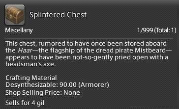 Splintered Chest crafting material / FFXIV