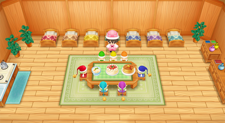 The farmer attends the Nature Sprites’ tea party. / Story of Seasons: Friends of Mineral Town