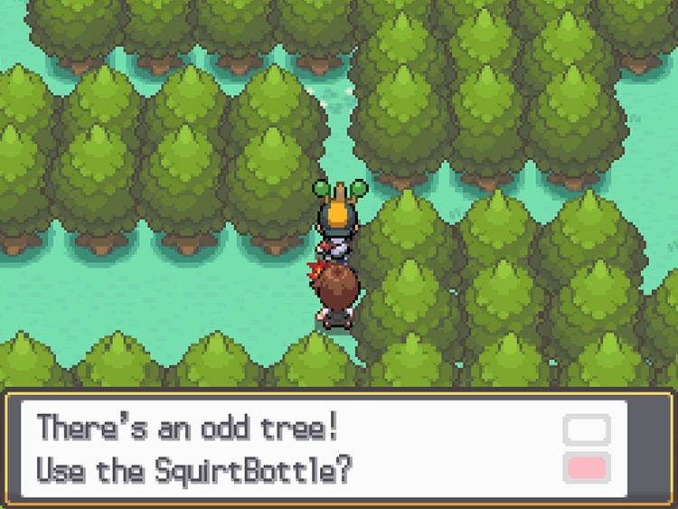 Interacting with the odd tree while the SquirtBottle is in our inventory / Pokémon HGSS