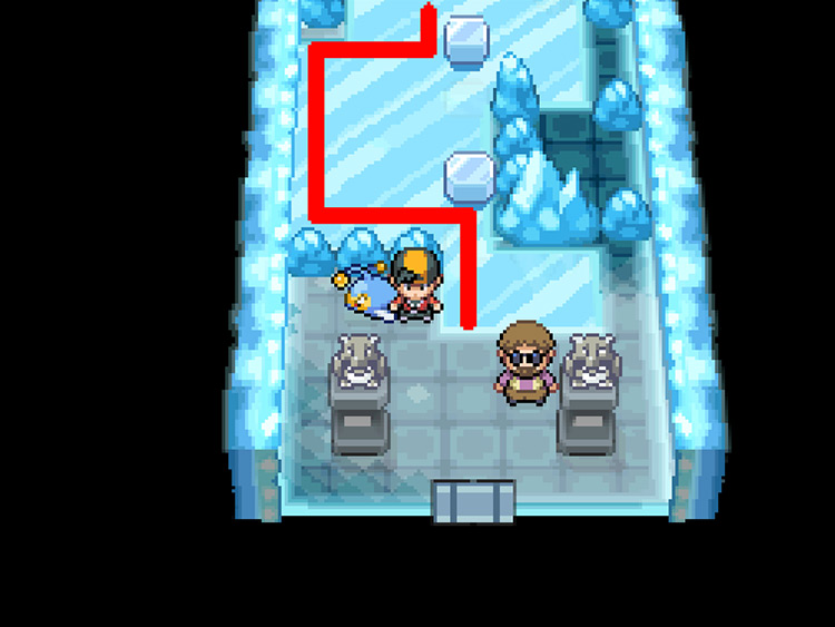 The solution for the first Gym Room, highlighted in red / Pokémon HGSS