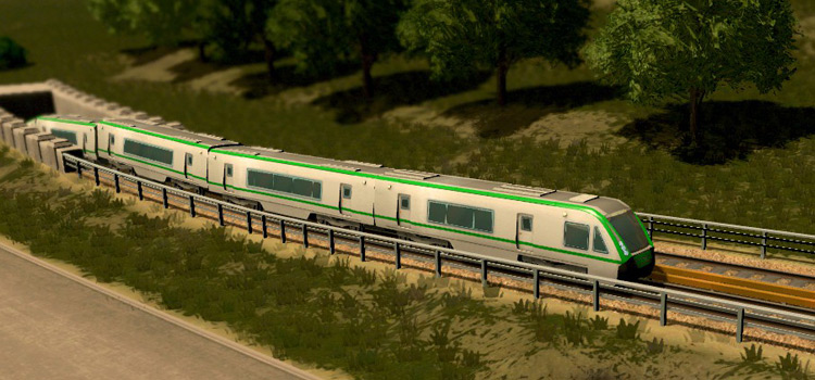 Metro Train emerging from a tunnel in Cities: Skylines