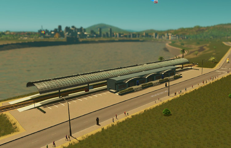 A ground-level metro station. / Cities: Skylines