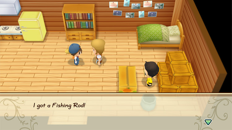 Zack gives the farmer a Cheap Fishing Rod. / Story of Seasons: Friends of Mineral Town