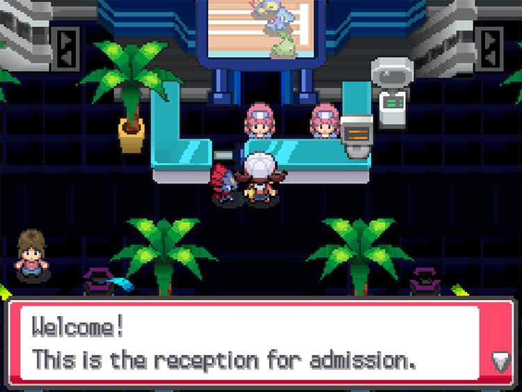 Registering for admission into a course at the Singles Pokéathlon counter / Pokémon HGSS