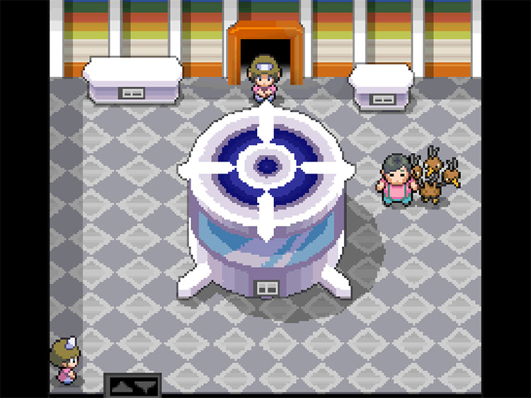 The Potential Room, the entrance to the Friendship Room pictured in the center of the upper end of the room / Pokémon HGSS