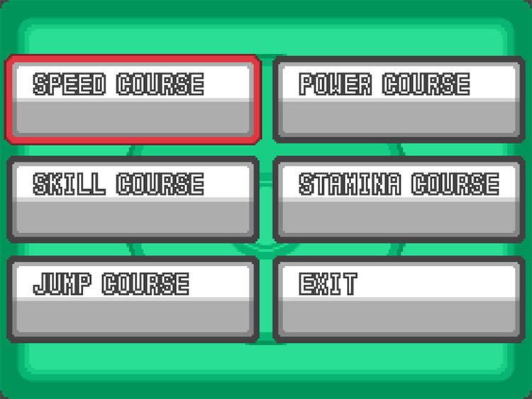 The Course selection screen for Pokéathlon Singles / Pokémon HGSS