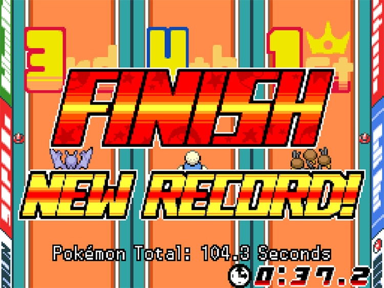 The player achieving a new personal high score at the Hurdle Dash / Pokémon HGSS