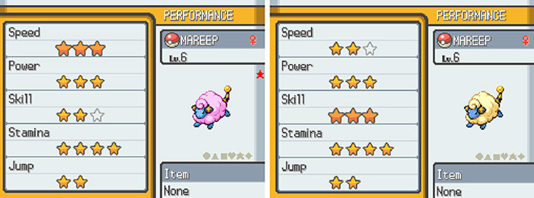 Comparing the Performance stats of two different Mareep side by side / Pokémon HGSS