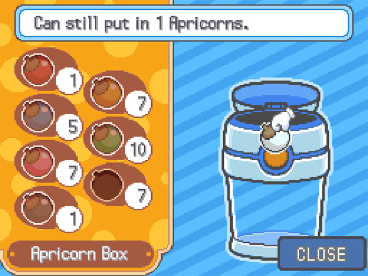 Putting Apricorns into the player’s empty Apriblender / Pokémon HGSS