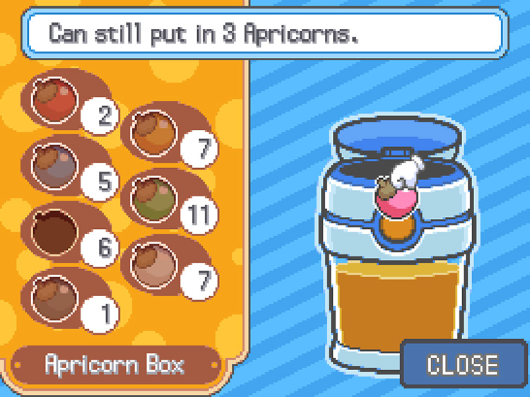 Putting more Apricorns into the Apriblender containing a freshly-made batch of Aprijuice / Pokémon HGSS