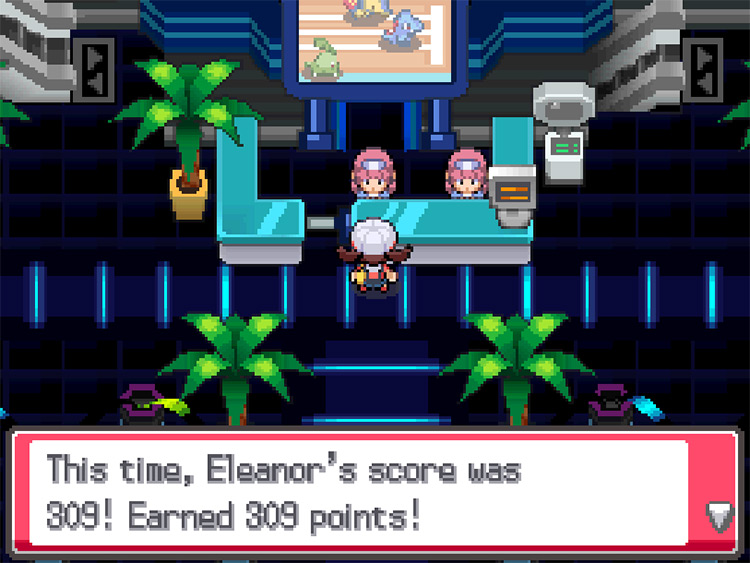 Earning 309 Athlete Points after achieving a score of 309 in the Speed Course / Pokémon HGSS