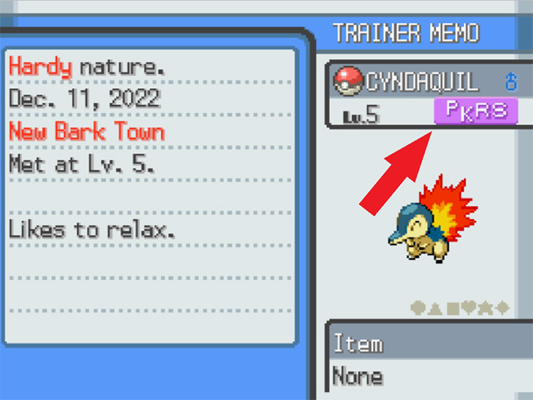 Cyndaquil infected with Pokérus / Pokémon HeartGold and SoulSilver