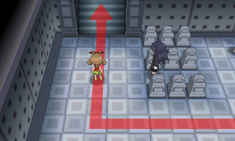 The staircase on the left side of the room / Pokémon Omega Ruby and Alpha Sapphire