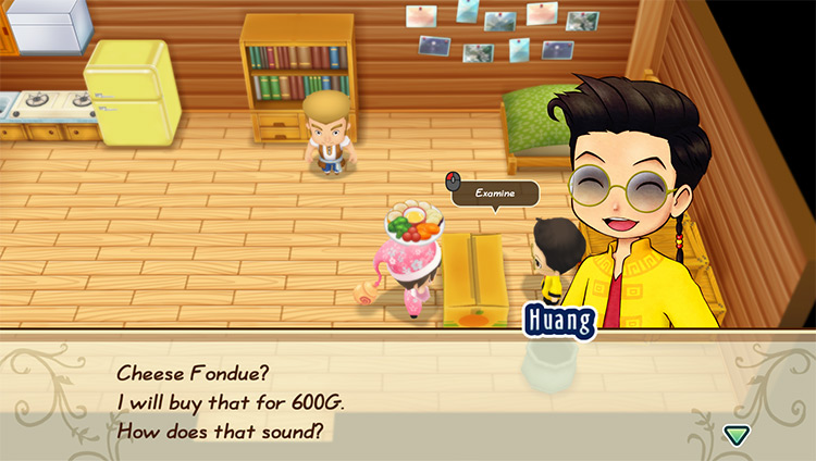 Huang offers to buy Cheese Fondue from the farmer. / Story of Seasons: Friends of Mineral Town