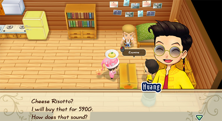 Huang offers to buy Cheese Risotto from the farmer. / Story of Seasons: Friends of Mineral Town