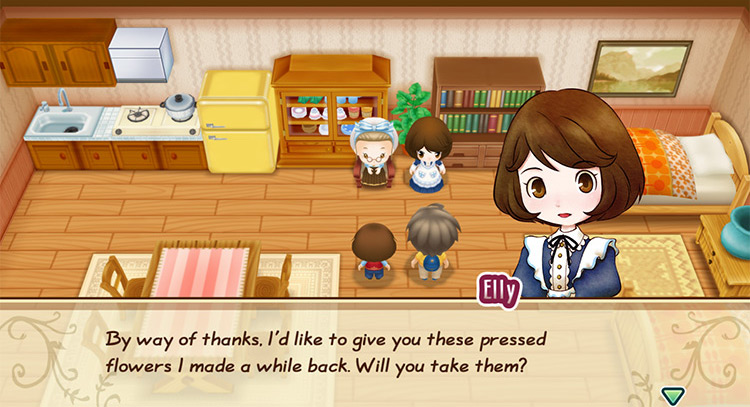 The farmer participates in Elly’s purple heart event. / Story of Seasons: Friends of Mineral Town