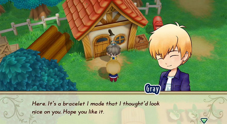 The farmer participates in Gray’s purple heart event. / Story of Seasons: Friends of Mineral Town