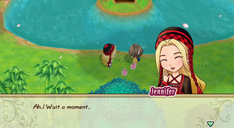 The farmer participates in Jennifer’s blue heart event. / Story of Seasons: Friends of Mineral Town
