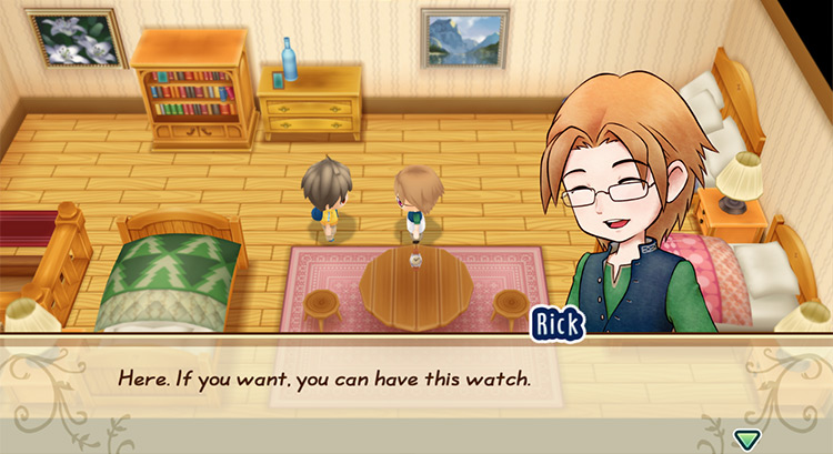 The farmer participates in Rick’s purple heart event. / Story of Seasons: Friends of Mineral Town