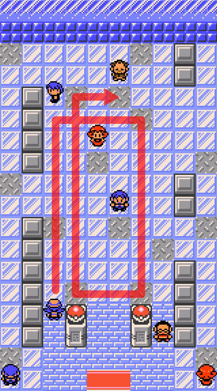 The easiest path over the ice in Mahogany Gym. / Pokémon Crystal