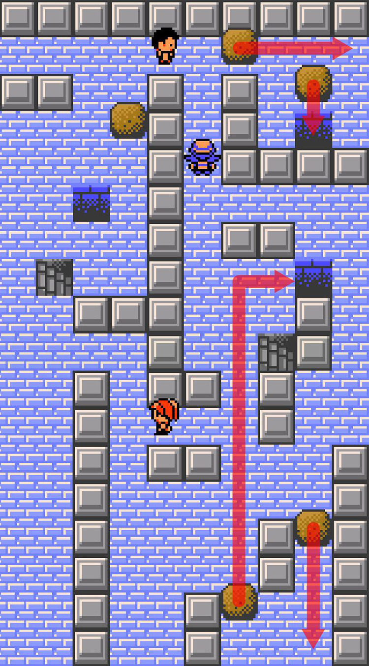 Blackthorn Gym 2F. Guide to push boulders down to 1F. / Pokémon Crystal