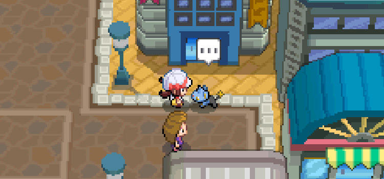 Standing in front of the Goldenrod Dept. Store in HeartGold