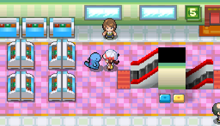 The player standing in the Goldenrod Department Store 5F / Pokemon HGSS