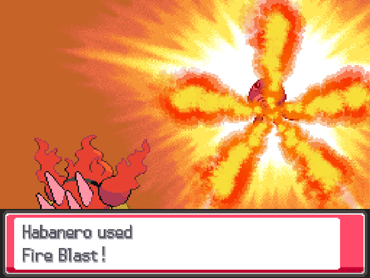 A Magmortar using Fire Blast in a battle / Pokemon HGSS