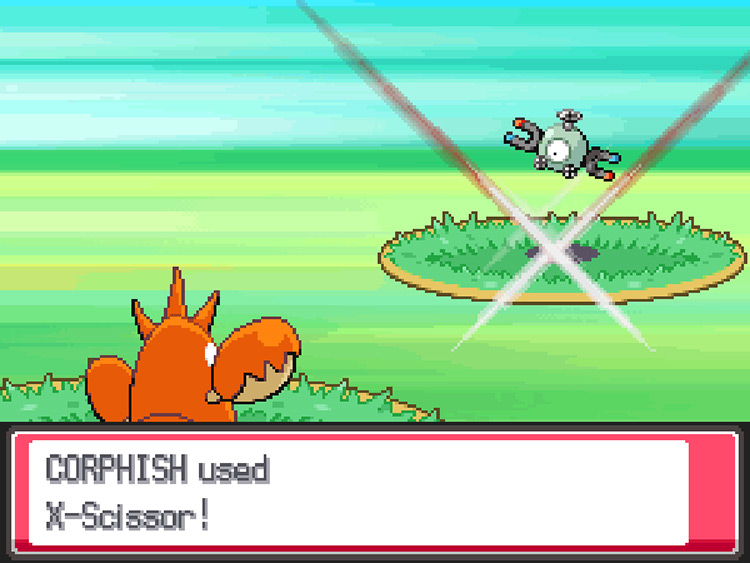 A Corphish using X-Scissor in a battle / Pokemon HGSS