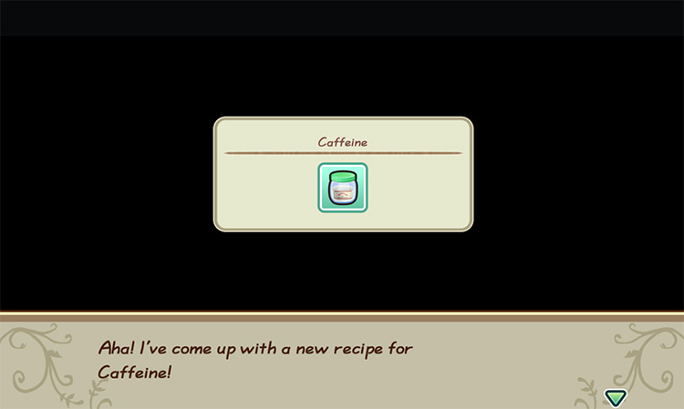 The farmer gets inspired to cook Caffeine while in the kitchen. / Story of Seasons: Friends of Mineral Town