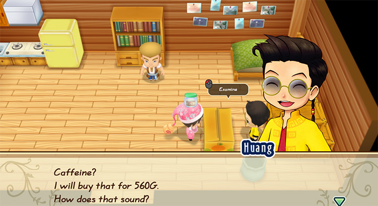 Huang offers to buy Caffeine from the farmer. / Story of Seasons: Friends of Mineral Town