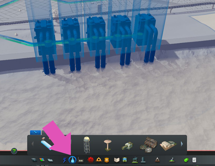 The Water and Sewage menu. / Cities: Skylines