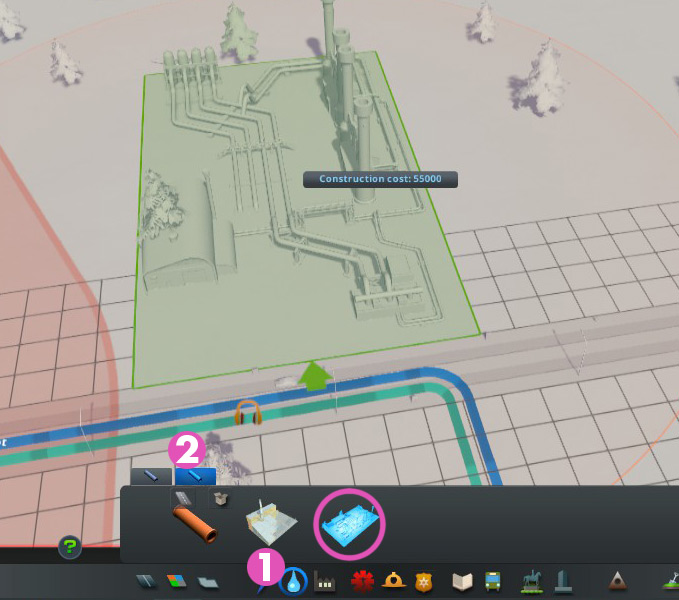 The Geothermal Heating Plant in the menu. / Cities: Skylines