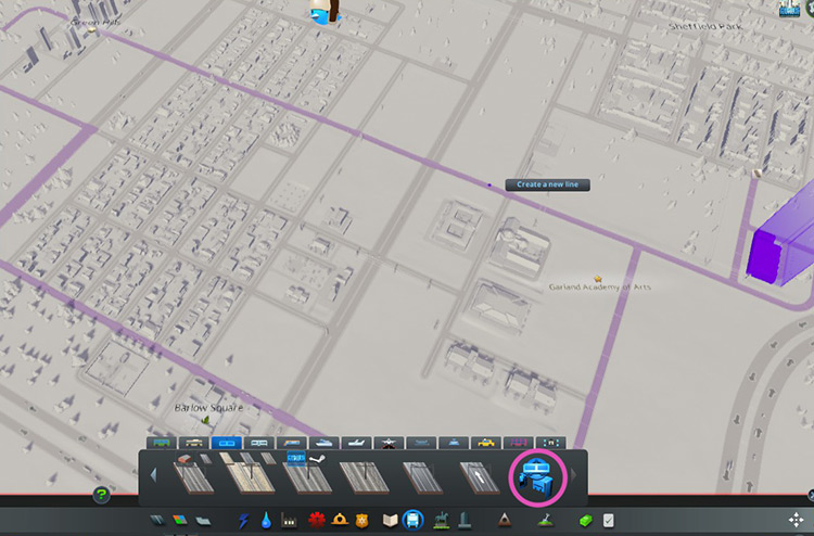 Use the tram line tool to assign routes along your tracks. / Cities: Skylines