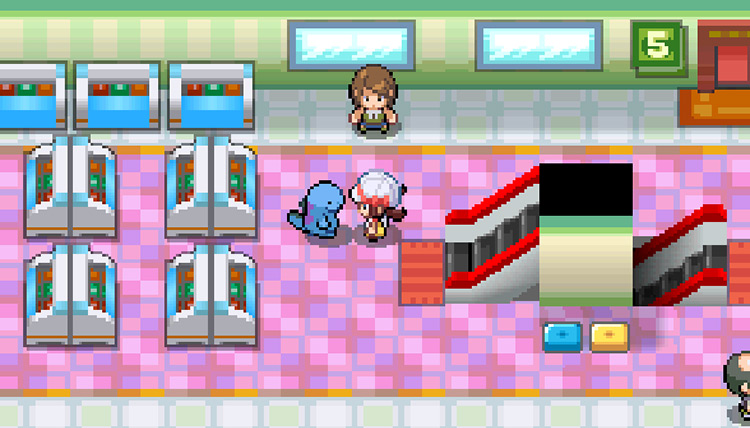 The player standing in the Goldenrod Department Store 5F / Pokemon HGSS